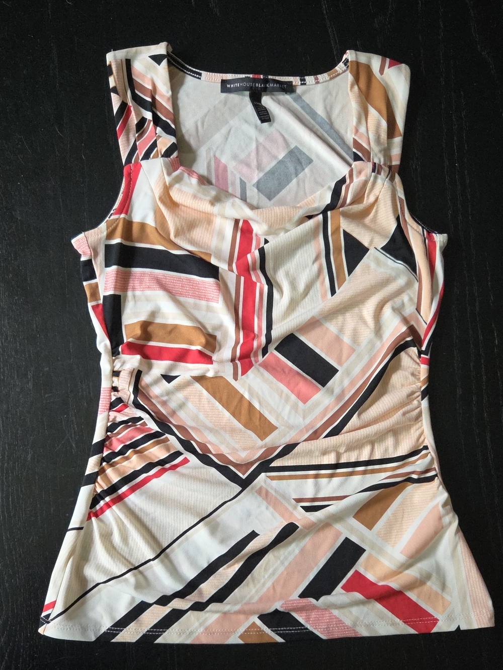 White House Black Market Geometric Print Top in Cream, Black & Pink